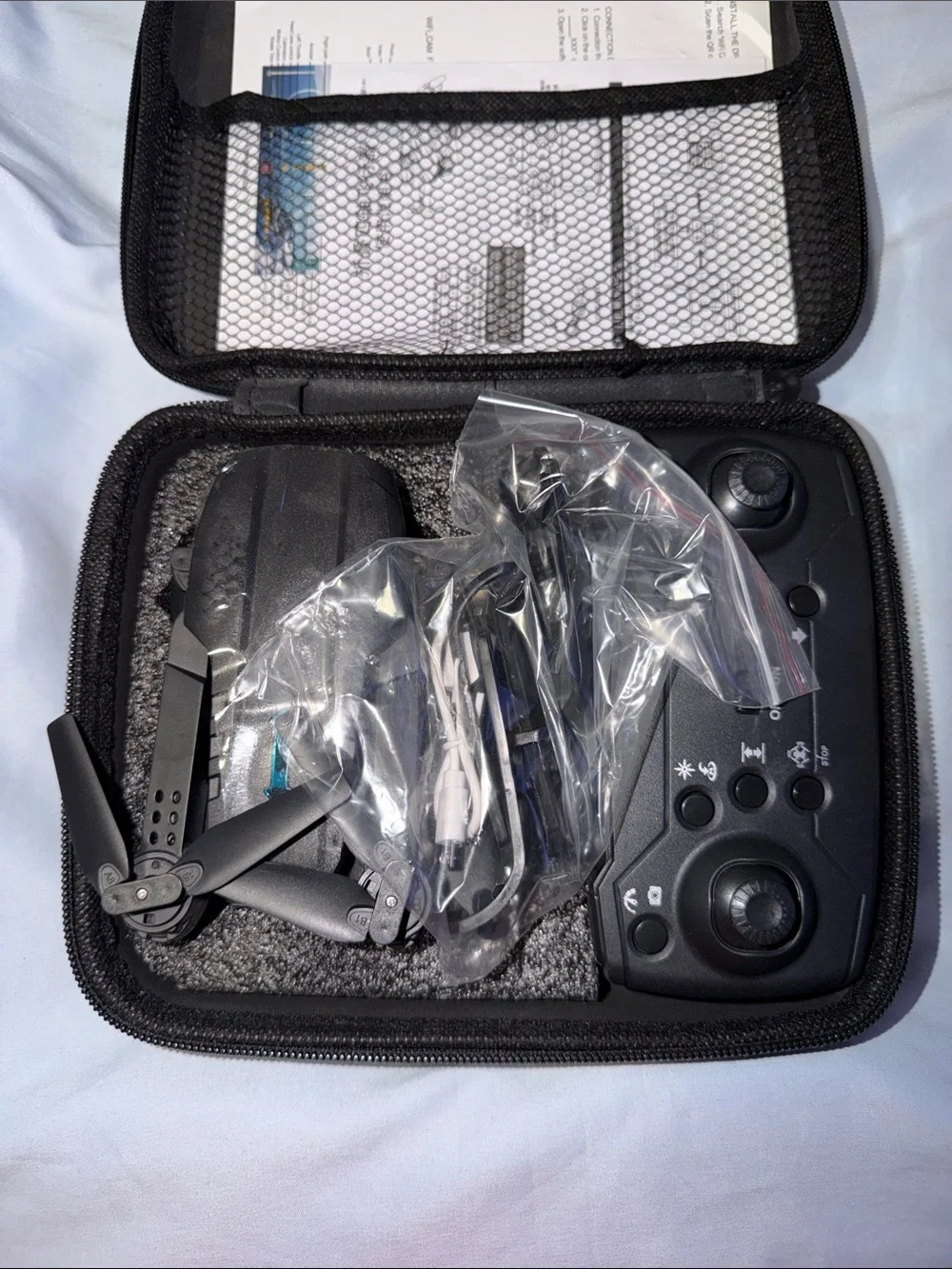 Black Foldable Camera Drone with Blue LED - High-Stability Quadcopter